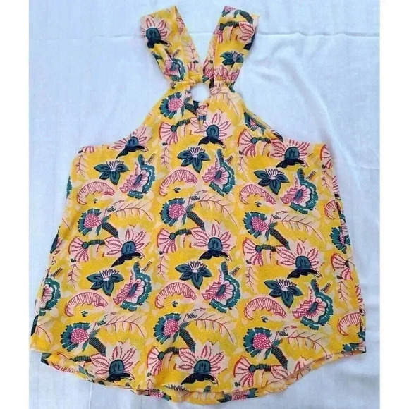 Anthropologie MAEVE‎ Mica Floral Halter Top Sleeveless Cut-out Light Size 14 - Picture 2 of 6